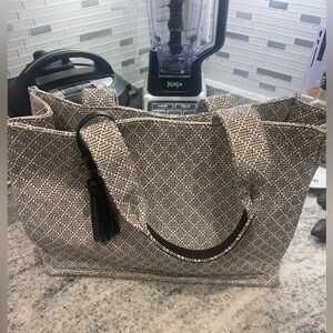 Sonoma Black & Cream Woven Tote with Tassel